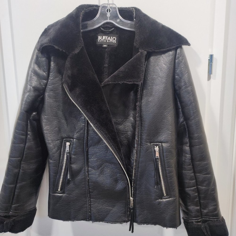Buffalo David Bitton vegan leather moto style jacket woman;s size M